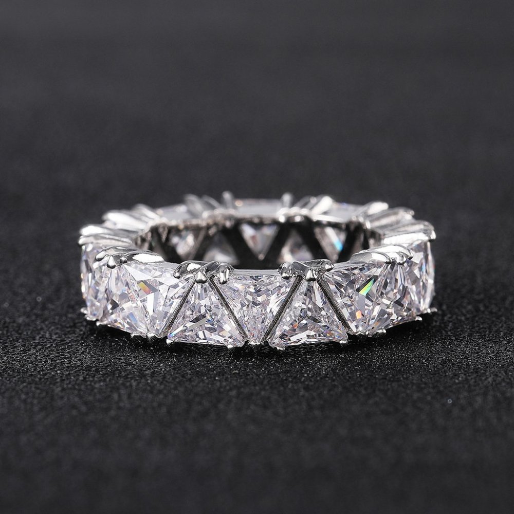 Shiny Triangle CZ Silver Plated Trendy Eternity Ring for Women, L211 - Picture 7 of 10